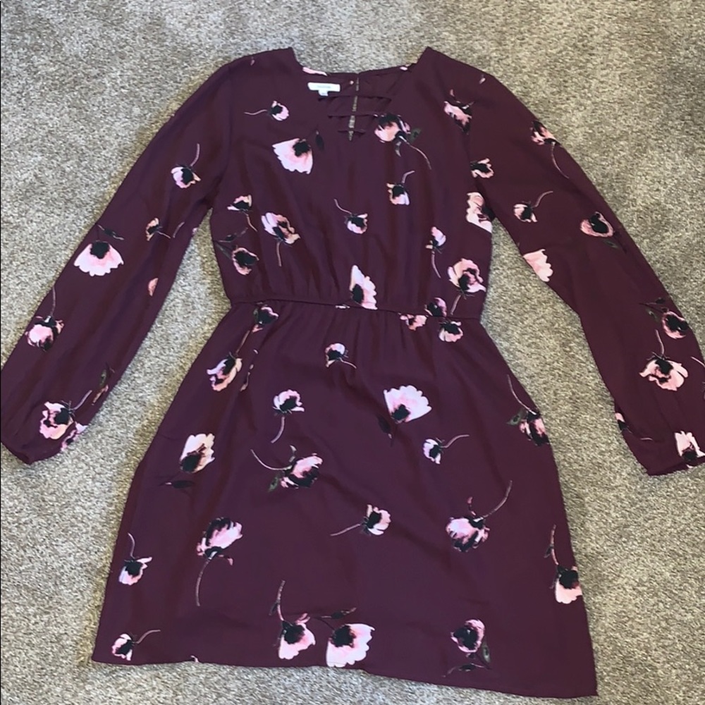 Long sleeved plum dress with pink florals